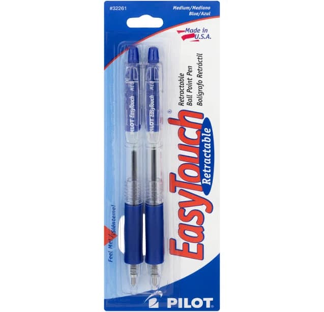 Pilot EasyTouch Retractable Ball Point Pens Fine Point Blue Ink 2-Pack