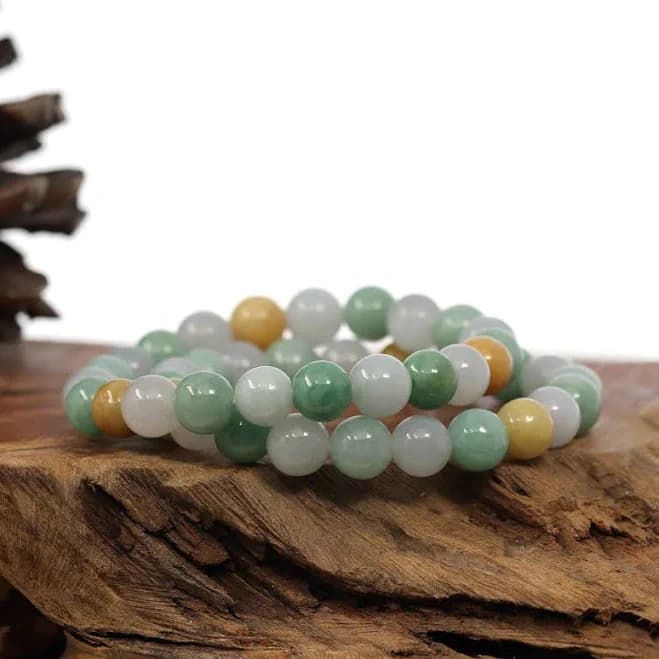 Baikalla Natural Jadeite Jade Round Multiple Colors Beads Bracelet