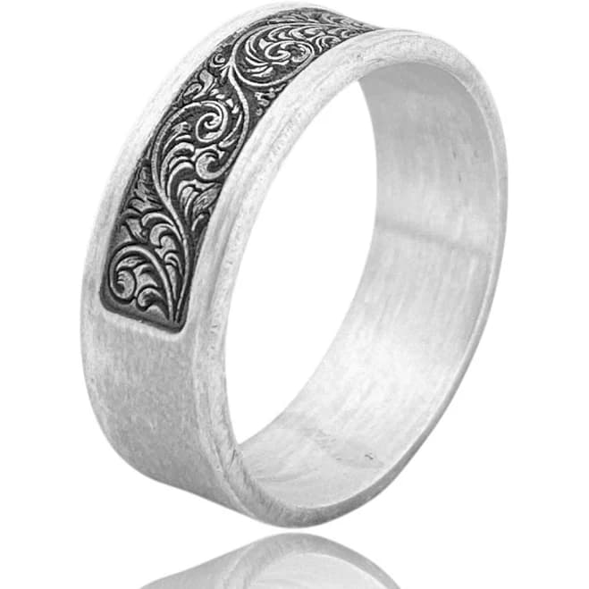 Sterling Silver Engraved Ottoman Band Ring for Men