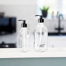 Clear Glass Refillable Bottle With Black Pump Dispenser - Kitchen And Bathroom Accessories - Choice Of Sizes