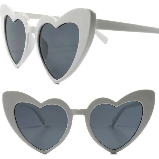 Unique Love Heart Shape White Frame Sunglasses Women Fashion Shades