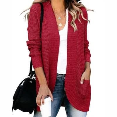 Coolmee Women's Loose Open Front Long Sleeve Knit Cardigan with Pockets