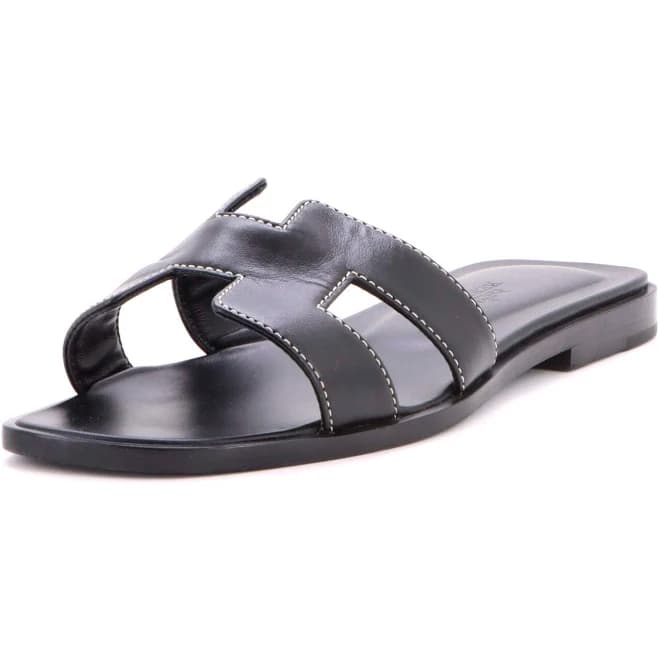 Hermes Women's Oran Sandals Leather Black
