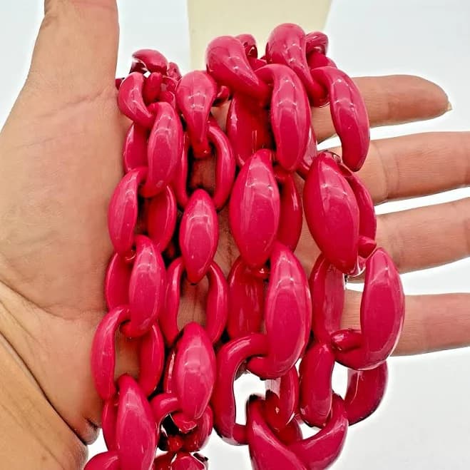 Vtg Lucite Chain Link Necklace Pink Plastic Long Double Choker 80s