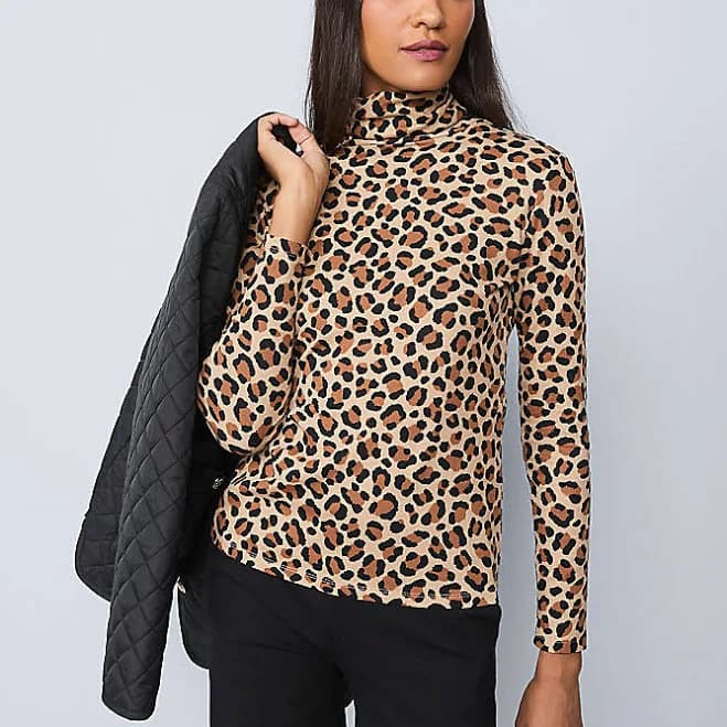 Ann Taylor Women's Weekend Collection Animal Print Turtleneck Top