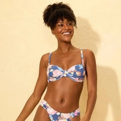 Shade & Shore Women's Floral Print Shirred Balconette Bikini Top