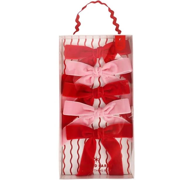 Maisonette Pink & Red Velvet Clip-on Bow Set