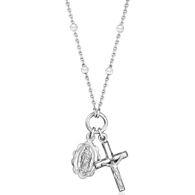 Italian Sterling Silver Religious Charm Necklace, 18 Inches