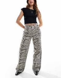 ONLY high waisted wide leg jeans in zebra print | ASOS