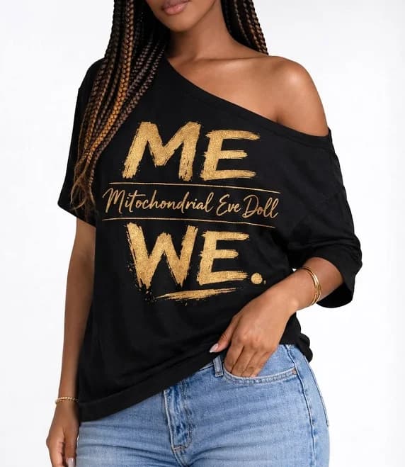 Black Off-Shoulder Oversized T-shirt for Women MeWE Mitochondrial Eve Graphic Tee