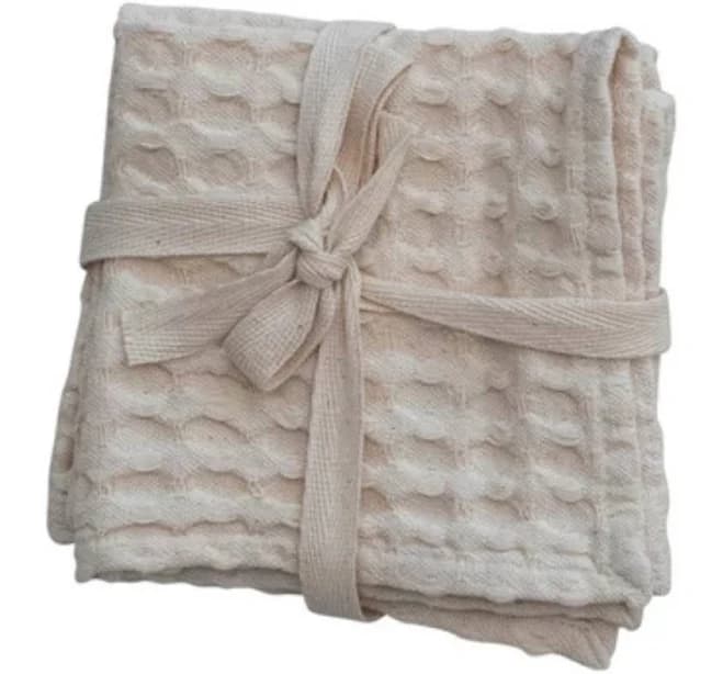 Square Cotton Waffle Weave Dish Cloths, Set of 3, Cream