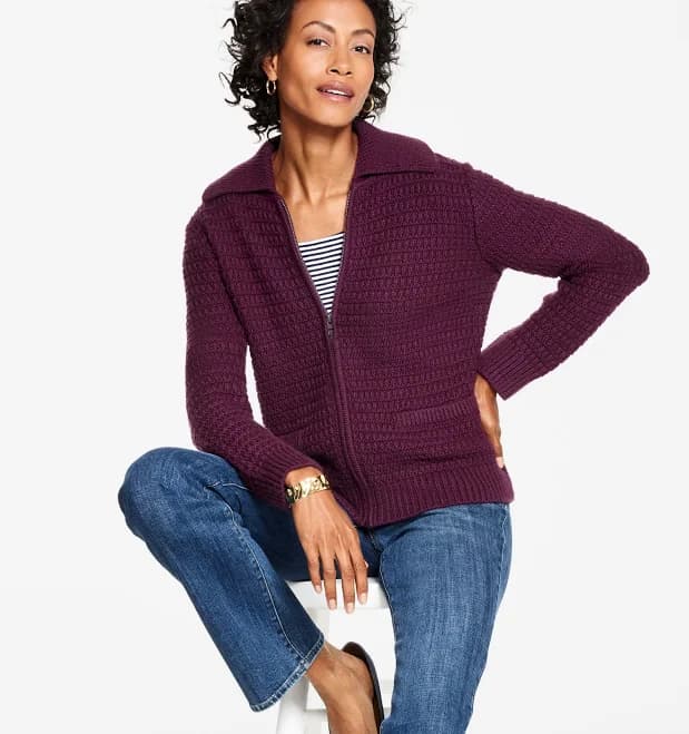 Women's talbots Textured Zip Front Cardigan Sweater
