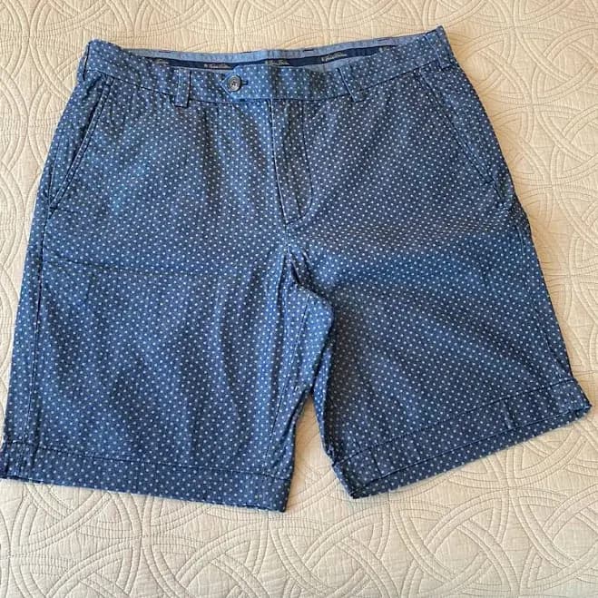 Brooks Brothers Polka Dot Flat Front Shorts - Men | Color: Blue/Tan | Size: 36 in.