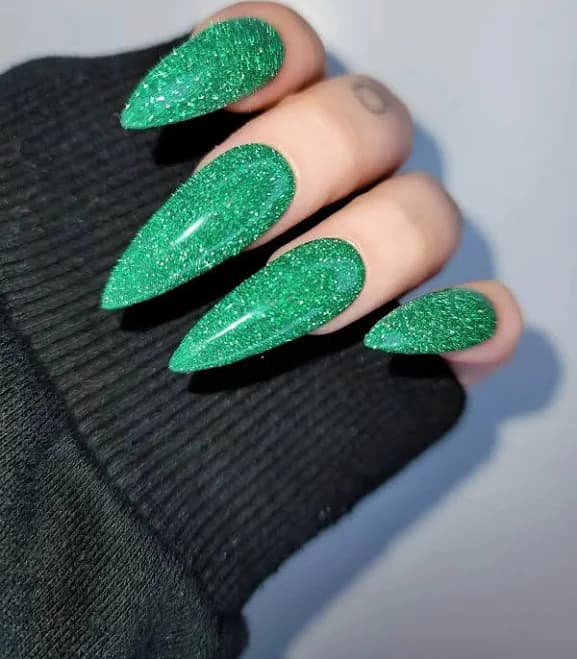 Green Super Glitter Glossy Handmade Press on Nails