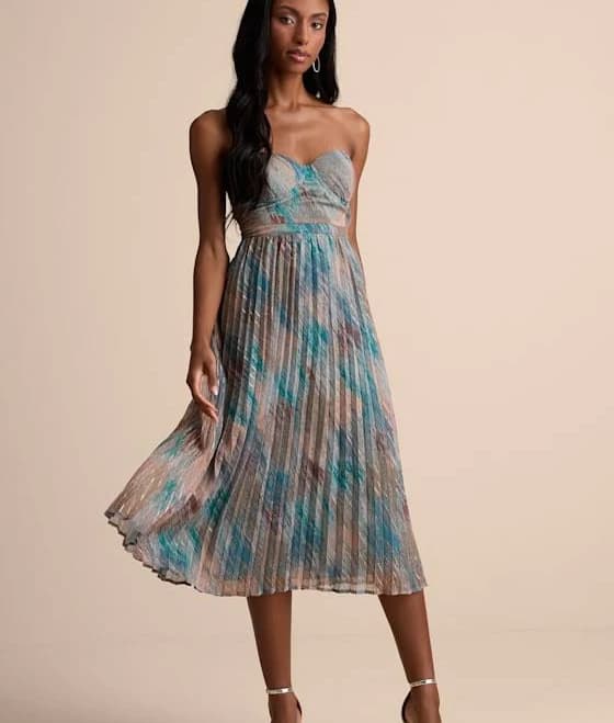 Lulus Pleated Bustier Midi Dress
