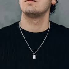 Silver Rectangle Pendant Necklace - 24 / 3mm Curb Chain