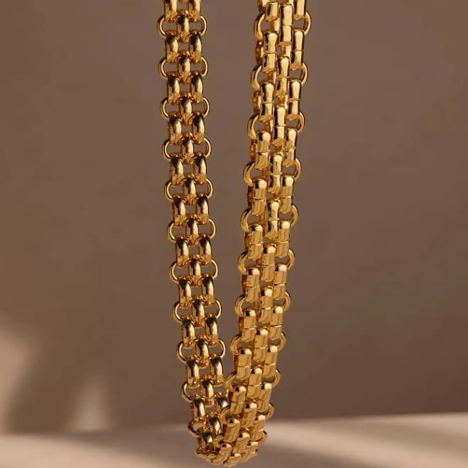 Caitlyn Minimalist 18K Gold Chunky Link Mesh Choker Chain Necklace