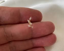 9CT Gold CZ Leaf Cartilage Stud Earring: 0.36 Grams - Etsy