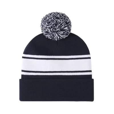 Anna-Kaci Stretchy Knit Beanie with Pom and Stripe