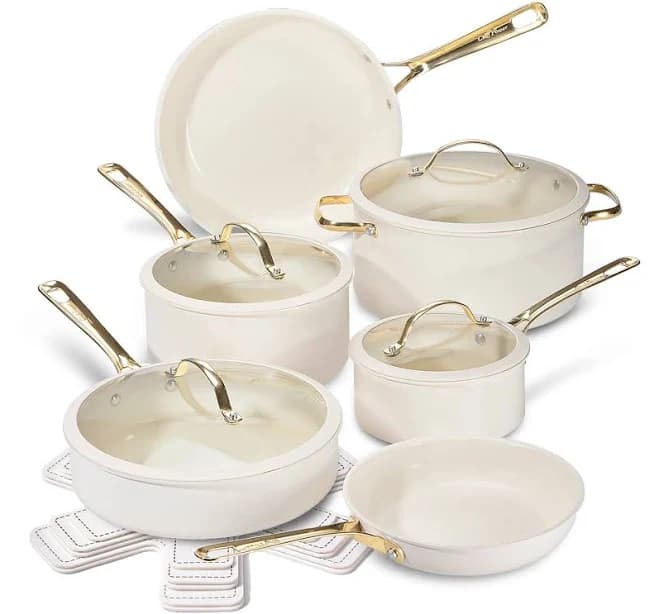 15-Piece Cream White Nonstick Ceramic Non-Toxic Induction Cookware Set