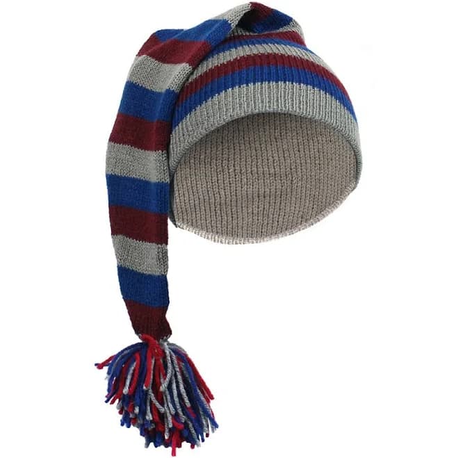 Blue & Grey Striped Stocking Cap – Vintage Knit Winter Hat Replica