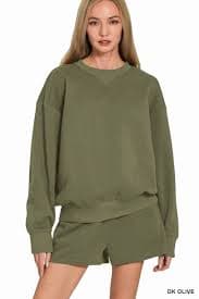 Zenana Women's Crew Neck Fleece Long Sleeve Sweatshirt & Shorts Set – Cozy Lounge & Casual Wear - Walmart.com