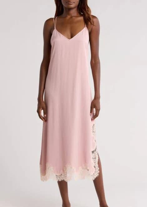Nordstrom Satin Chemise with Lace Trim