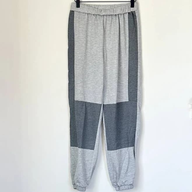 Grey Colorblock Two Tone Elastic Waist Jogger Sweatpants - Size: