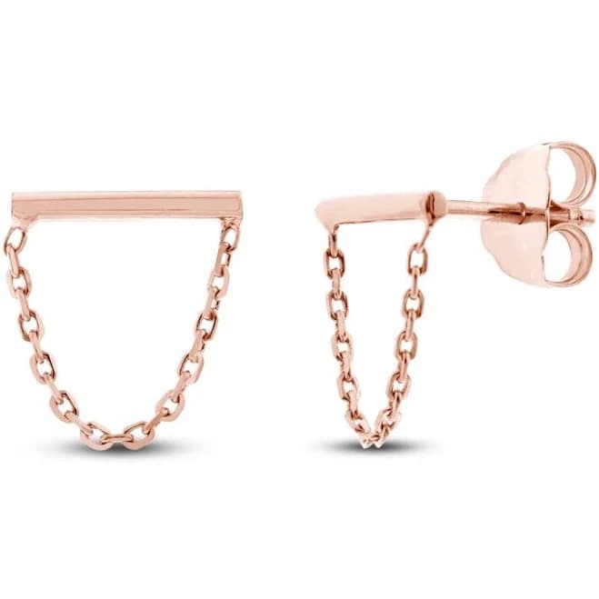 14K White Gold Bar Chain Earrings