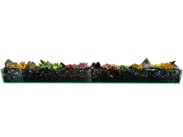 Long Glass Planter with natural Stones