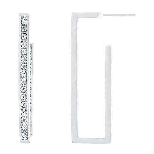 Belk Silverworks Women's Pure Silver Plated Crystal Rectangle Hoops