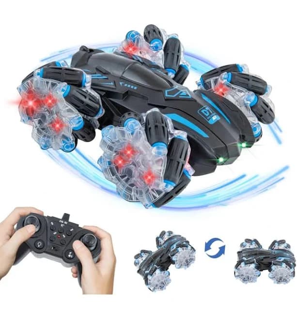 Sunnydaze 1:24" 360-Degree Rotating Light-Up Remote Control Stunt Car