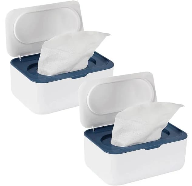Flenpptly 2 Pack Baby Wipes Dispenser, Wipes Case Baby Wipe Holder Keeps Wipes Fresh, Non-Slip, Easy Open & Close (2 Pack Blue)