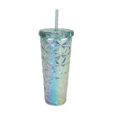 Holiday Time 26 oz Plastic Double Wall Insulated Prismatic Textured Tumbler with Straw