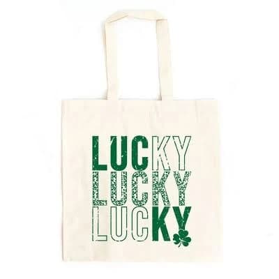 City Creek Prints Lucky Stacked Distressed Canvas Tote Bag