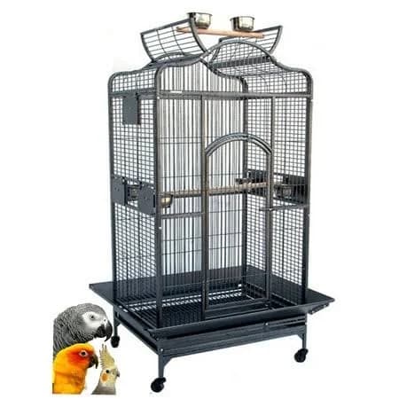 Wrought Iron Extra Large Deluxe and Durable Open Play Top Stand Perch Rolling Parrot Bird Cage