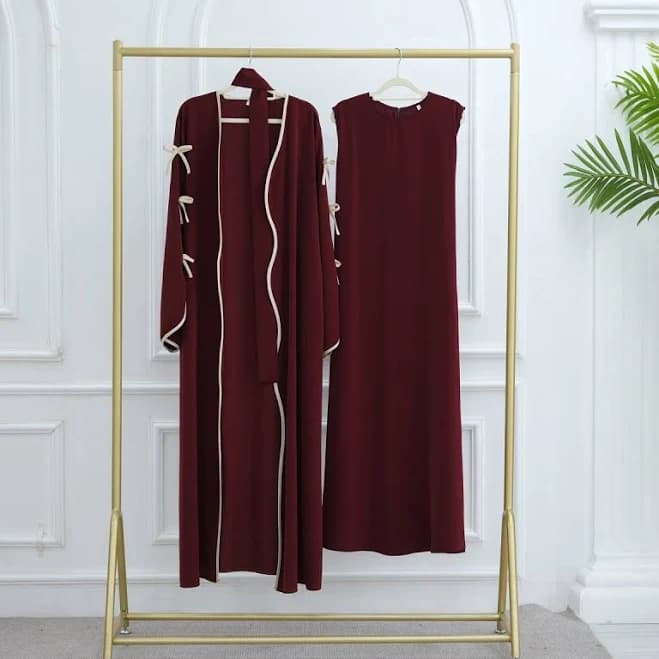 Wavy Edge Bow Embellished Open Abaya