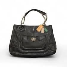 Coach Turnlock Black Pebble Leather Chain Tote Shoulder Bag