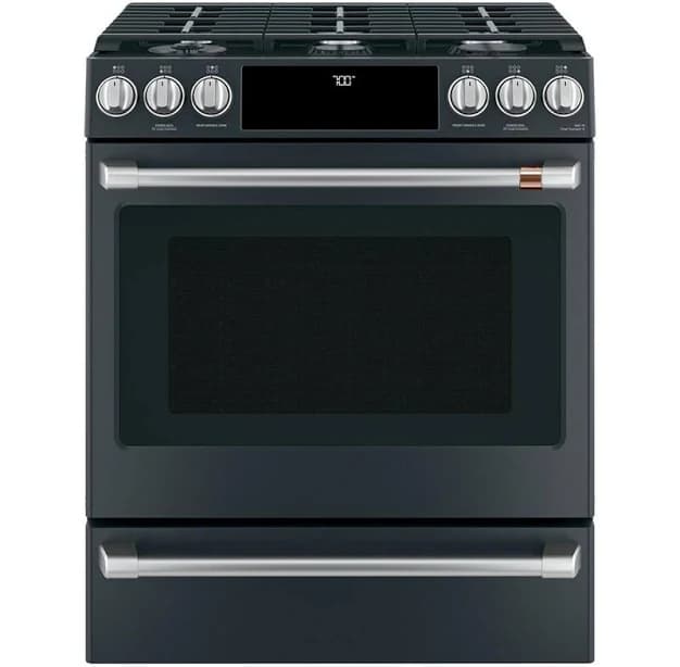 Cafe 30" Smart Slide-In Front-Control Gas Range with Convection Oven