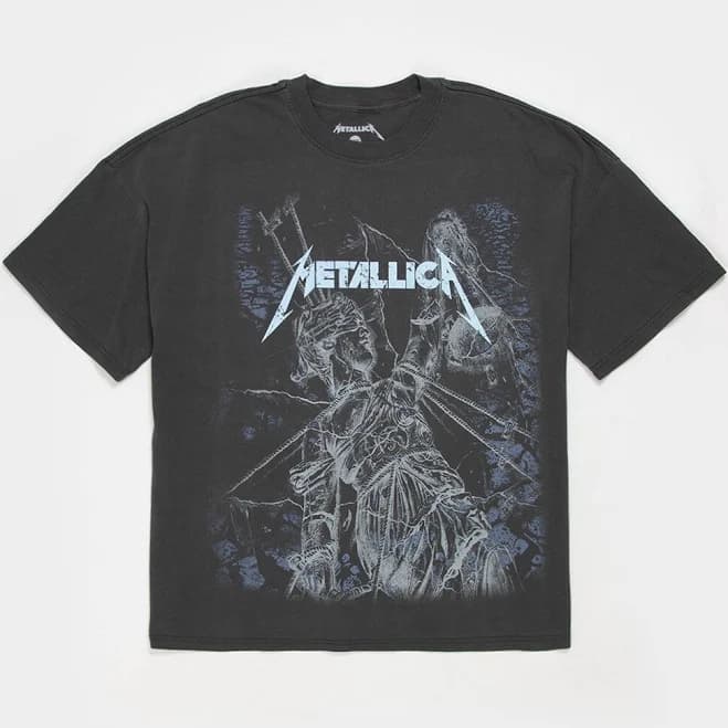 Metallica Justice Mens Boxy Tee - Washed Black - Size: X-Large