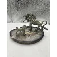 Pewter Unicorn and Foal Figurine on Agate Geode Slice
