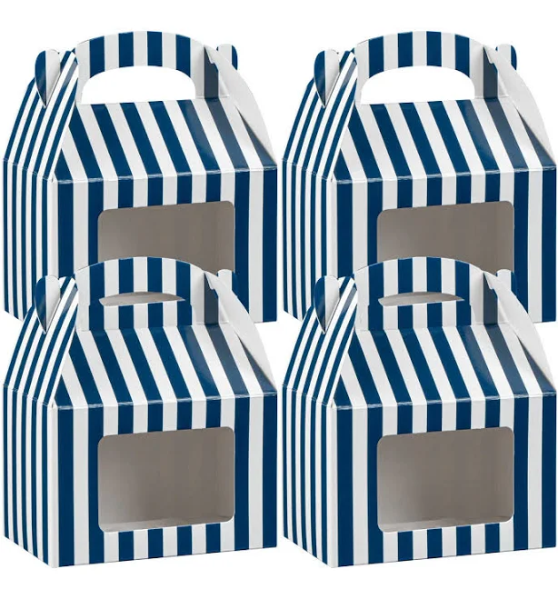 Bio Tek Blue & White Stripe Paper Gable Box / Lunch Box / Lunch Box /