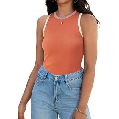 ATHLECHIC Women's Ribbed Summer Crew Neck Sleeveless Casual Fitted Tank Tops