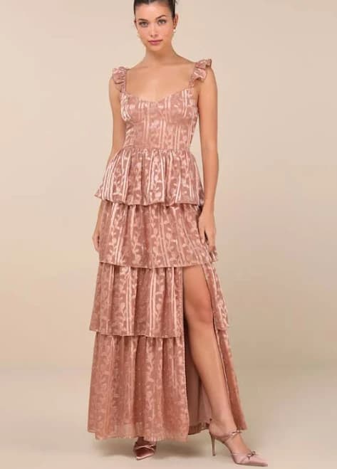 Lulus Floral Jacquard Tiered Maxi Dress