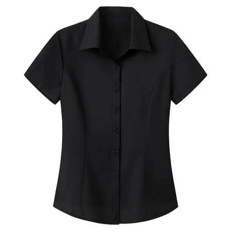 Women's Stretchy Collared Short Sleeve Button Up Shirt