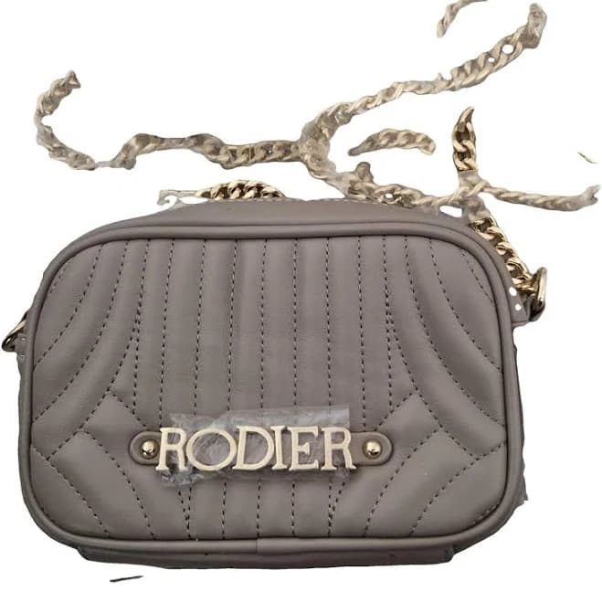 Rodier Taupe Quilted Synthetic Crossbody Bag with Gold Chain