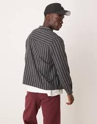 ASOS DESIGN brushed stripe shacket in black | ASOS