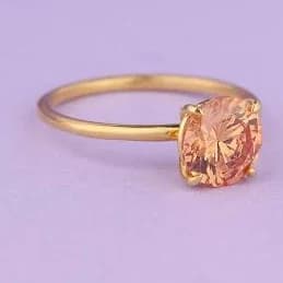 14K Solid Gold Minimalist Round Cut Orange Gemstone Solitaire Ring