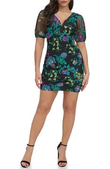 Siena Women's Floral Embroidered Mesh Mini Dress