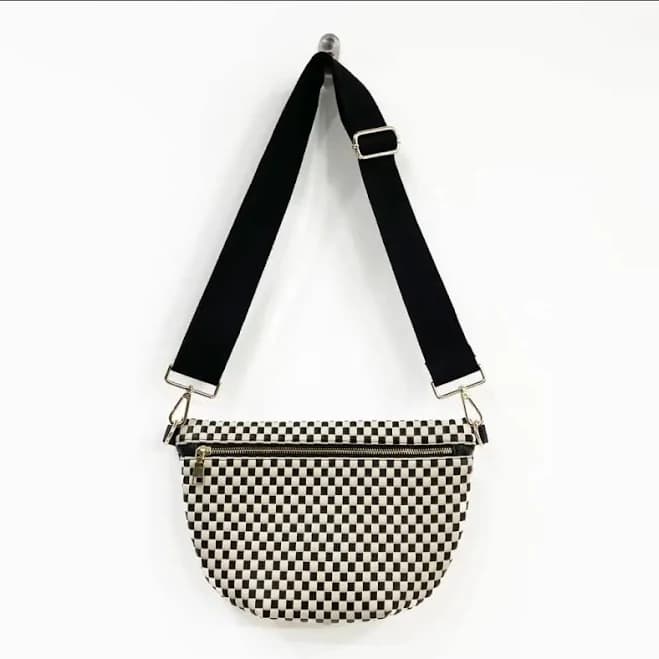 Lucy Woven Checkered Vegan Leather Sling Bag